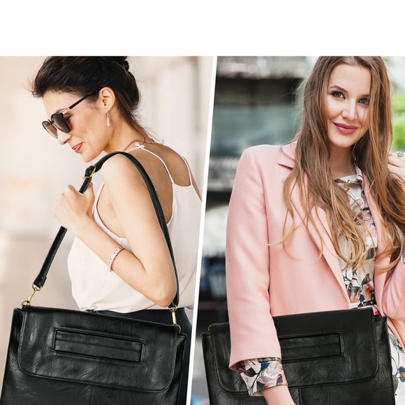 Chic Black Feux Leather Clutch - Picture 1 of 16
